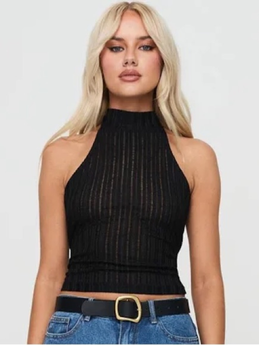 Princess Polly Zephria Sheer Halter Top Black, US 0